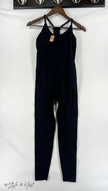 Victoria’s Secret PINK Full Length Bodysuit Small Black Yoga Gym
